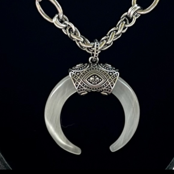 Sterling silver moon & handcrafted stainless steel links wheat chain necklace - Picture 11 of 15